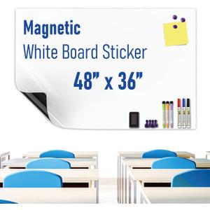 Magnetic Whiteboard Sticker Dry Erase Board for Wall - Adhesive Backing 48" x 36" Whiteboard for Classroom Office Home