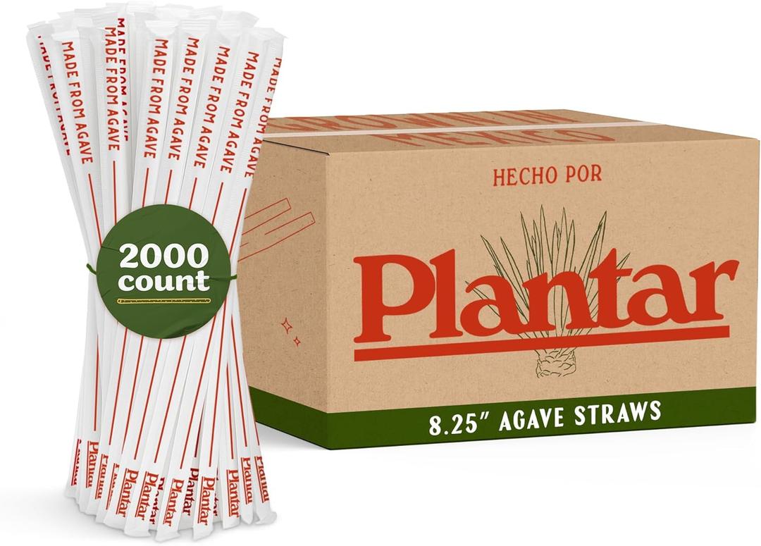 Bulk Pack of 8 Inch Agave Straws (Wrapped) | 2,000 Count | Sustainable & Compostable Drinking Straws made from Upcycled Agave | Long-Lasting, Durable Drinking Straws that Won't Get Soggy
