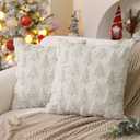 DFXSZ Christmas Tree Pillow Covers 18x18 inch Set of 2 Christmas Decoration Cream White Soft Plush Faux Fur Jacquard Throw Pillows for Bedroom Sofa Holiday Festivals Winter Home Decor PTK006E18