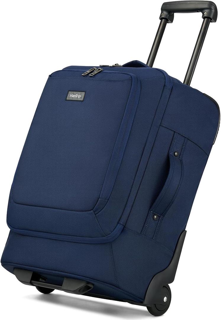 HanTrip Small Rolling Carry On Luggage Suitcases Duffle Bag with Wheels and Handle, 2 Wheeled Soft Sided Heavy Duty Luggage for Travel Carry On Roller Weekender Bag with Wheels for Women Men (Blue)