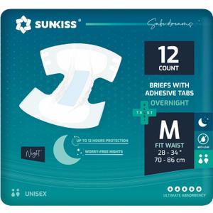 SUNKISS TrustPlus Unisex Adult Diapers, Medium, 12 Count - Heavy Absorbency, Leak Protection, Advanced Odor Control, Extra Soft, Wetness Indicator