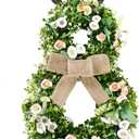 Sggvecsy 24 Inch Easter Bunny Wreath Spring Bunny Shaped Artificial Flower with Greenery Colorful Daisies Bow Knot for Front Door Summer Farmhouse Holiday Wall Home Window Decor