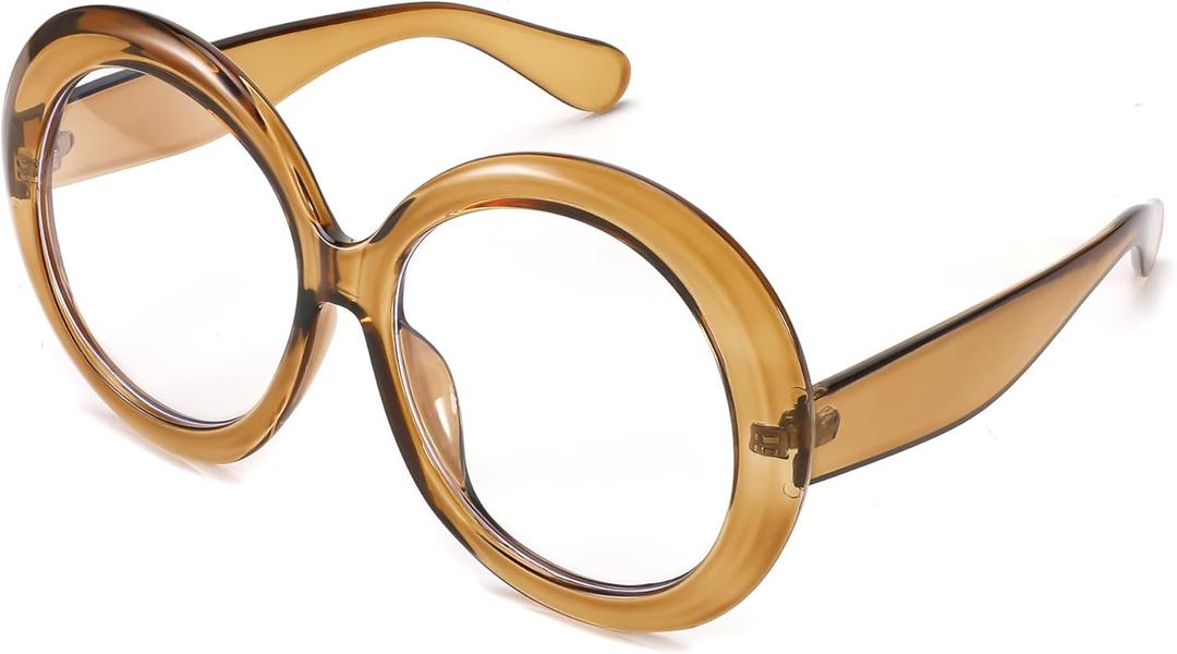 FEISEDY Oversized Blue Light Blocking Glasses Women Men Retro Big Round Frame Eyewear Clear Lens Computer Glasses B2997 (004 - Tea)