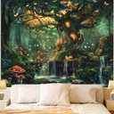 Apdidl Forest Wall Tapestry for Bedroom, Nature Green Tree of Life Tapestries Wall Hanging, Fairy Tales Magical Landscape Backdrop Tapestry for Living Room Dorm Decor (51"X60")