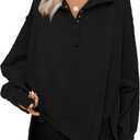 SHEWIN Womens Reverse Seam Snap-Button Henley Sweatshirt Casual Loose High Low Split Pullover Tops (Black)