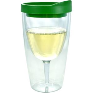 Southern Homewares Wine Tumbler 10oz Insulated Vino Double Wall Acrylic With Pink Drink Through Lid Wine 2Go, Green