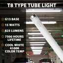 Konideke 18 Inch F15T8/CW T8 15W Fluorescent Light Bulb Cool White, F15T8/SP41 Replacement Bulb for Garage, Office, Kitchen Under-Cabine, G13 Base 6 Count