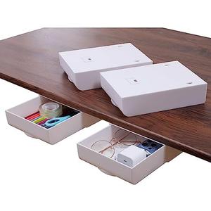 LuluEasy 4 Pack Under Desk Drawer Self-Adhesive Desktop Storage Organizer, Hidden Attachable Slide Out Desk Drawer, Under Table Tray for Pencil Pen Stationery Office Organization, White