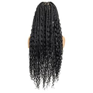 PIB 32" - Single Full Lace Braid Wig  Boho Box Braided Wig Square Parted, Knotless Braided Wigs for Black Women, Synthetic Lace Wigs with Natural Baby Hair (1B, Off Black)