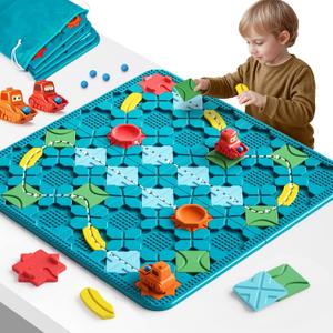 Kids Toys STEM Board Games - Large Size Logical Road Builder Educational Brain Teasers Puzzles Toys, Preschool Learning Montessori Big Board Maze Birthday Gifts Kids Boys Girls Age 4-8 Year Old (Turquoise)