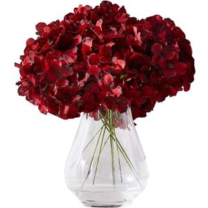 Hydrangea Silk Flowers Heads with 10 Stems Burgundy Artificial Hydrangea Flower Head for Wedding Centerpieces Bouquets DIY Floral Decor Home Decoration