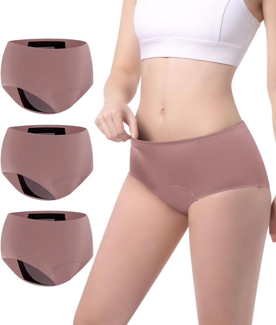 Carer Incontinence Underwear for Women Washable Leakproof Underwear for Women 150ml Super Absorbent Bladder Leak Proof Underwear for Womens Bladder Leakage Protective Panties 3 Pack, L (Dusty Rose)