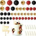 MIAHART Ball Cake Toppers Boho Grass Cake Topper Ball Cake Insert Decoration for Birthday Wedding Baby Shower Party Decorations Boho Themed Party Supplies (Red,black,gold)