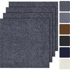 Peel and Stick Carpet Tiles 24x24 Inch, 20 Tiles Large Self Adhesive Carpet Squares, 4.5mm Thick Waterproof Stick On Floor Tiles for Basement, Classroom, Easy DIY Flooring, Dark Gray