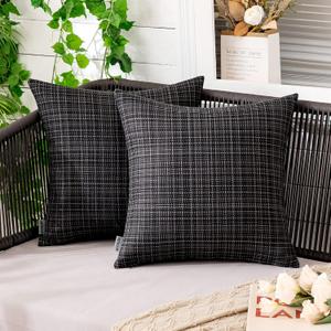 MIULEE Outdoor Waterproof Throw Pillow Covers Decorative Farmhouse Water Resistant Cushion Covers for Tent Patio Garden Couch Sofa Pack of 2, 16x16 Inch Black