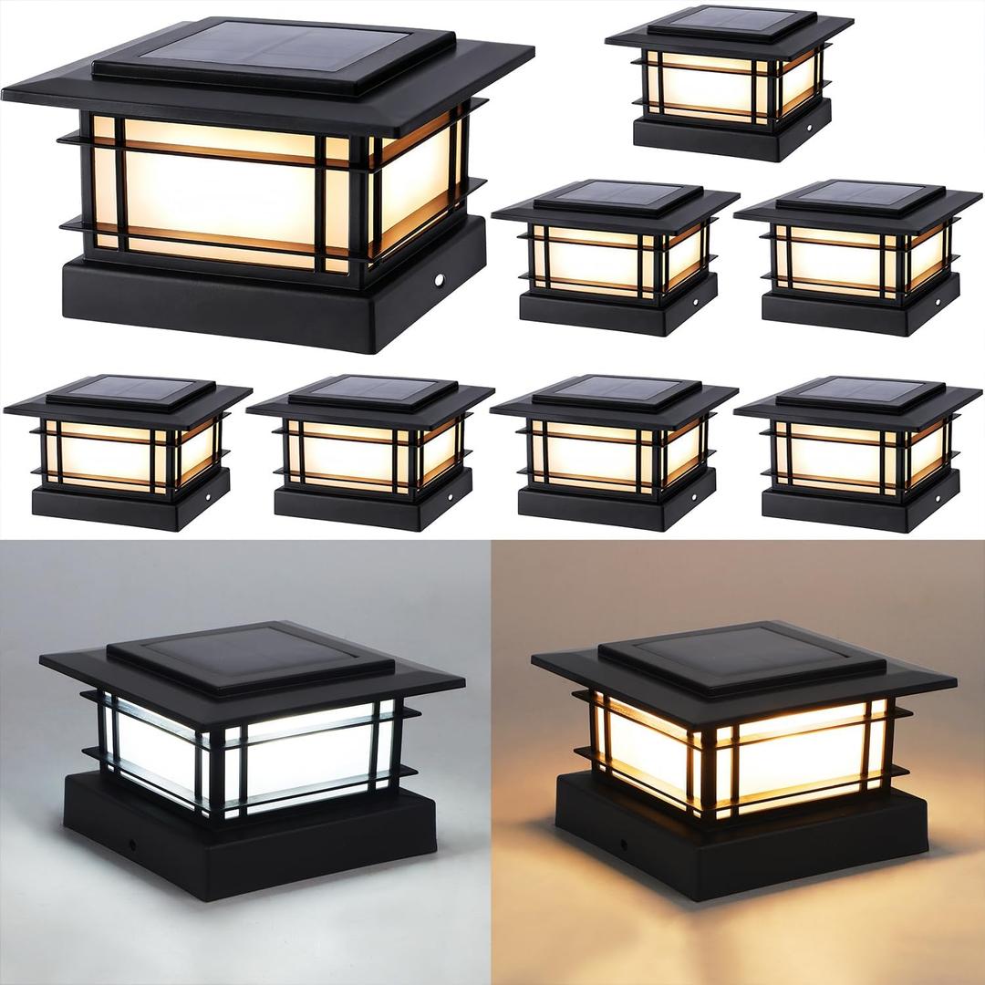 Dynaming 4x4 Solar Post Cap Lights Outdoor with 2 Color Modes, Fence Post Solar Lights Black Shell Fit for Vinyl/Wooden Posts, High Brightness SMD LED Lighting Decor for Garden Deck Patio, 8 Pack