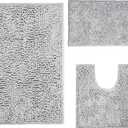 3 Pieces Light gray Bathroom Rugs, Ultra Soft Non Slip Absorbent Chenille Toilet Bath Mat Set Rugs for Slip-Resistant Shag Extra and Rug Shower Room Machine (Light gray, 20"x32"+17"x24"+20"x20"U)