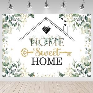 Mocsicka Housewarming Backdrop 7x5ft Home Sweet Home Greenery Eucalyptus Leaves Party Decorations Banner House Key New House Party Decor Photography Background
