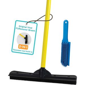 FURemover Original Pet Hair Rubber Broom with Squeegee, with 58 Telescopic Handle for Carpet, Tile and Hardwood and Handheld Lint Brush Combo (Yellow)