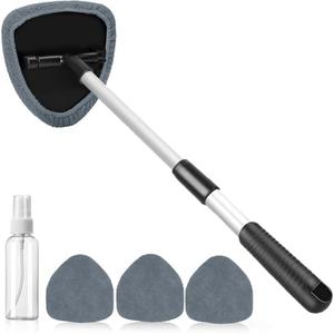 desin Windshield Cleaning Tool, Car Window Cleaner Windshield Cleaner with 4 Reusable and Washable Microfiber Pads and Extendable Handle Auto Inside Glass Wiper No spray bottle included