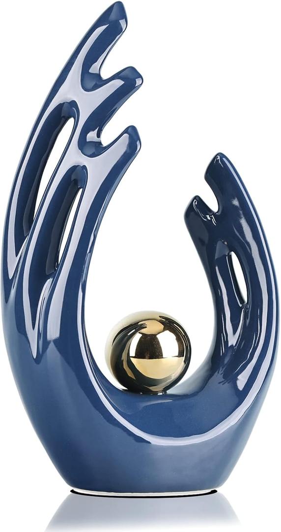 12" H Navy Blue Aesthetic Room Decor Accent, TV Stand Funky Table Centerpiece, Abstract Art Ceramic Statue and Sculpture, Blue Decor for Living Room, Bookshelf Decorative Objects, Shelf Decor (Big)