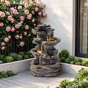 18.7" Tall Rock Stack Freestanding Water Fountain, 4-Tier Cascading Resin Waterfall Feature with LED Light, Indoor/Outdoor Relaxing Water Decor for Home, Office, Patio, Garden
