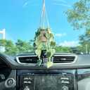 Plant Car Accessory, Crochet Plant, Knitted Fake Plant Decor, Woven Cute Charms Ornament Pendant, Crocheted Plant in Hanging Pot, Crochet Car Decor, Crochet Leaves Plant for Rear View Mirror (Mint Green)