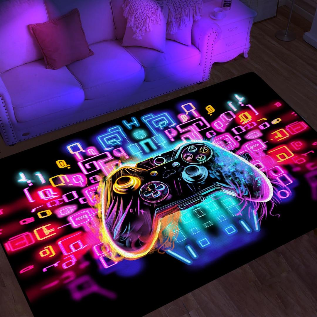Gaming Area Rugs for Boys Cool Gamer Control Carpets for Bedroom Large Non Slip Area Rugs for Playroom (3'3" x 5' (Rectangular), Game06)