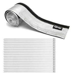 Heat Shroud Aluminized Sleeving Heat Shield Fuel line Wire Heat Sleeve 1" I.D. x 10FT with 20 Pcs 7.8Inch Stainless Steel Cable Metal Zip Ties