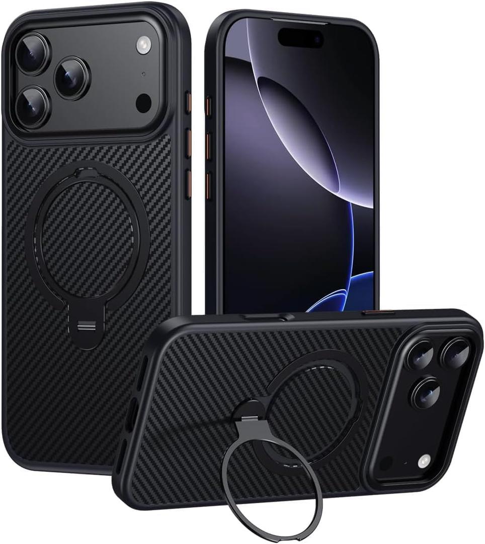 2025 Stand Case for Phone 17 Pro Max, Compatible with MagSafe, [Built-in Invisible Kickstand] Thin & Light Case Phone 17 Pro with a Caseless Feel, 600D Aramid Fiber Woven Black (Black)