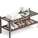 Shoe Rack,2-Tier Bamboo Stackable Shelf Storage Organizer for Entryway, Hallway and Closet, 27.2"x11"x13.2" (Mocha)