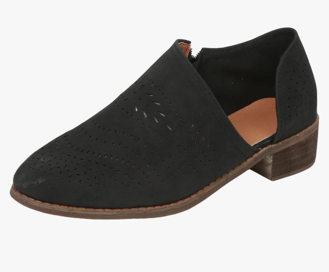 Fashion Casual Boots For Women Low Heel Cutout Western Ankle Boots Ladies Pointed Toe Hollow Out Short Boot Pull On Western Stitched Booties Business Office Booties Shoes 39 size