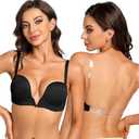 YBCG Plunge Bra with Clear Back Straps Backless Deep V Convertible Push up Padded Add 2 Cup Low Cut Underwire for Women 36D