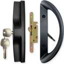 Patio Sliding Door Handle Set with Mortise Lock, Key Cylinder and Face Plate, Full Replacement Handle Lock Set Fits Door Thickness from 1-1/2" to 1-3/4", 3-15/16" Screw Hole Spacing, Black