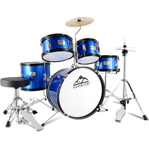 EASTROCK Drum Set, 5 Piece 16" Junior Drum Sets, Younth,Drummer, Beginner Drum Set for 7-12 Years Old with Throne,Cymbal,Pedal,DrumsticksBlue