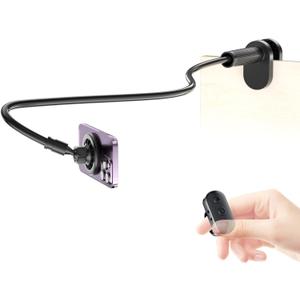 Magnetic Phone Holder for Bed Laying Down with Scrolling Ring Remote Page Turner, Bedside Gooseneck Phone Stand for iPhone Reading, Flexible Mount with Clicker for iPhone/Tiktok/Short Video (Black)