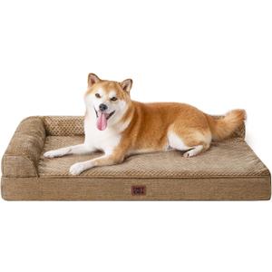 EHEYCIGA Memory Foam Dog Bed Large Size Dogs, Orthopedic Dog Bed Large with Washable Removable Cover, Waterproof Pet Sofa Couch with Nonskid Bottom, 36x27x6, Camel