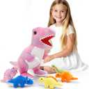 Muiteiur Pink Dinosaur Stuffed Animals, Soft 19.6 inch Dinosaur Stuffed with 5 Cute Babies T-Rex Zippered Belly, Dinosaur Gift Set for Kids Girl Boy