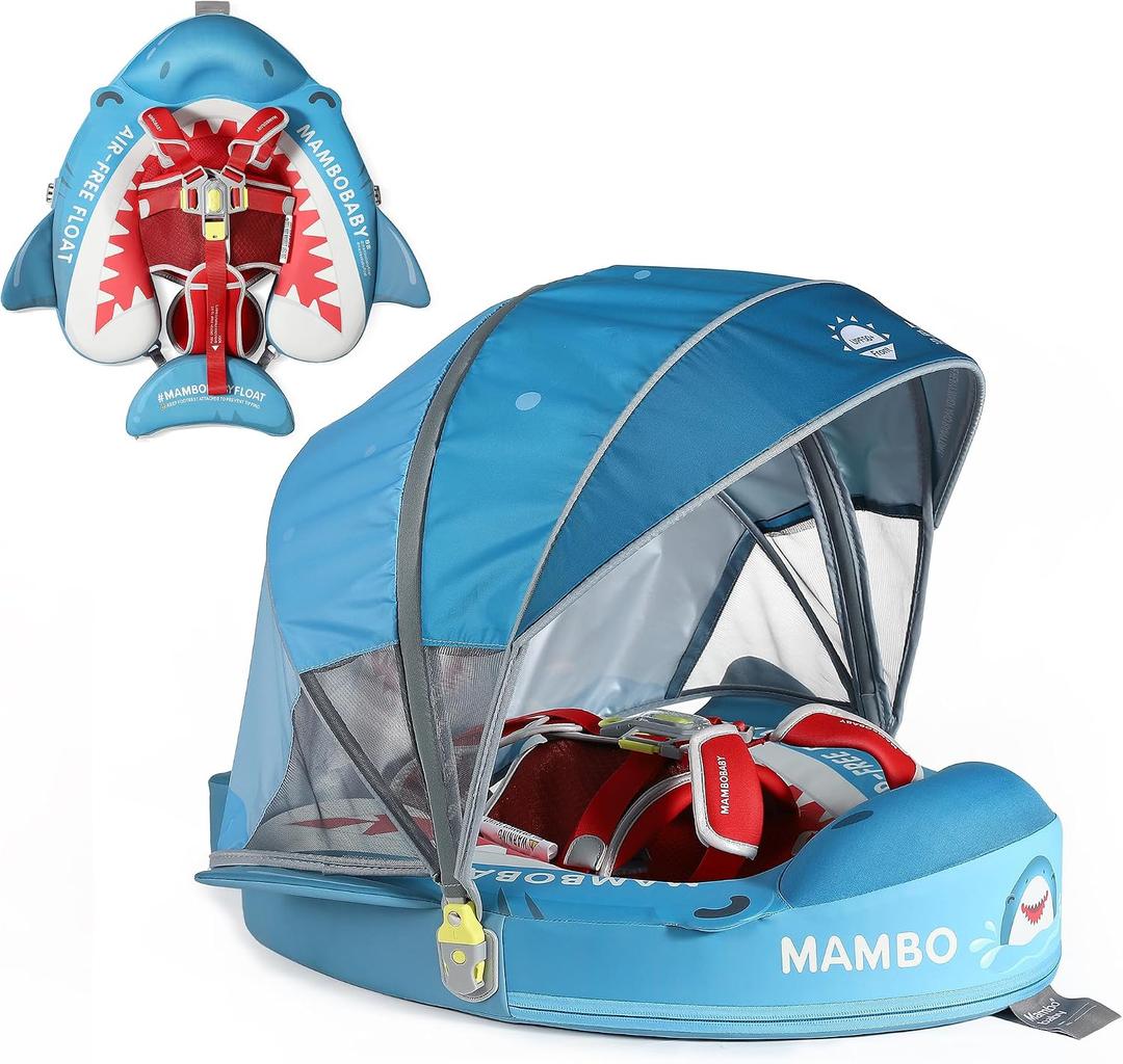 Mambobaby Float Deluxe Baby Pool Float: Safe & Comfortable Swim Trainer for Infants & Toddlers, Non-Inflatable Design, Fun Water Experience for Ages 3-24 Month-Shark