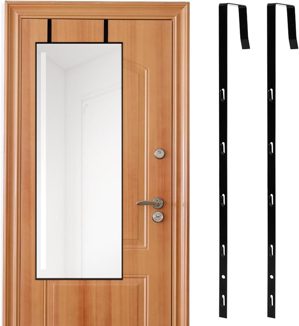 Over-The-Door Mirror Hanger, Adjustable Door Mirror Hanger, 5 Position Height Over The Doors-Mirrors Hook, Mirrors Doors Hangers with 2 Iron Filings and Screws(Color:Black)