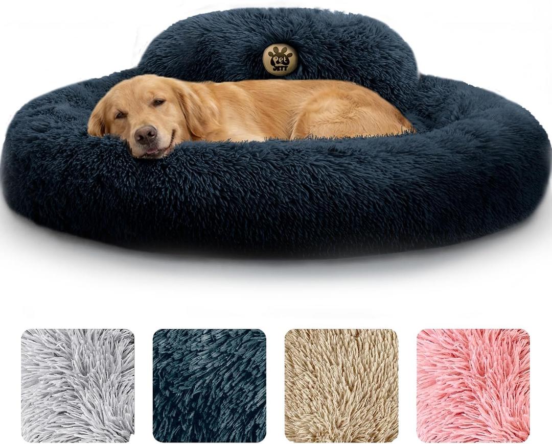Petjett XL Dog Beds For Large Sized Dog - 45'' Extra Large Dog Bed, Anti-Slip & Washable Super Soft Round Donut Bed, Fluffy Faux Fur Anti-Anxiety Premium Comfort Pet Bed, Fits Dogs Up To 120 Lbs (Dark Gray)