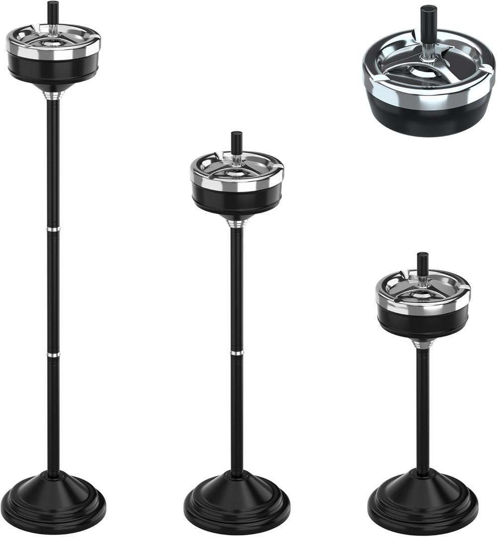 RELIANCER Floor Standing Ashtray w/Spinning Lid,Adjustable 16" - 31.5" Cigarette Ash Tray,Outdoor Stainless Steel Cigar Container Ash Holder w/Weighted Base,Cigarette Butt Receptacle Disposal for Home