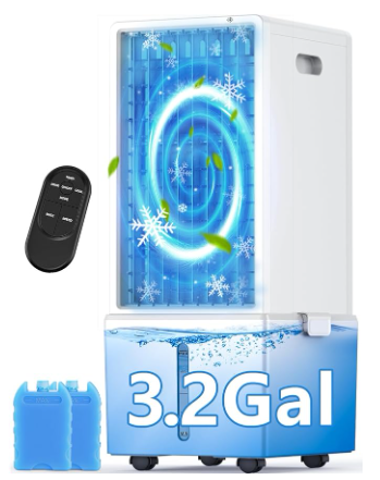 4-IN-1 Portable Air Conditioners w/3.2-Gal Tank for 24H Cooling, 4 Wind Speeds & 4 Modes, LED Touch Screen, Waterless Alert System & 12H Timer, Remote, Windowless Air Conditioner for Bedroom