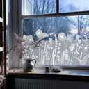 Pure White Frosted Privacy Window Border Film, Removable Floral Static Clings Decor for Glass Window Door, Dandelion Wild Flower 59.05"x15.35"