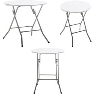 BTEXPERT Set of 3, White 24" Round Plastic Folding Table Commercial Portable for Picnic Party Camping Banquet Card Dining Wedding Event Home Kitchen Indoor Outdoor, 30" Height