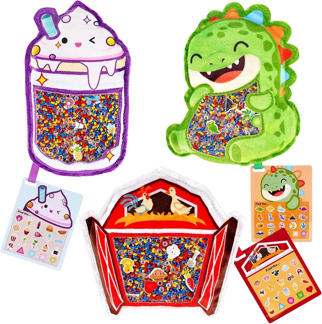 Joyreal Hide and Seek Busy Bag- 3 Pack Seek and Find Hidden Object Game, Sensory Hidden Object Search Problem Solving Travel Game for Kids 3+, Including Alphabet, Food, Fish, Animal (Green)
