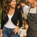 U.Vomade Women's Cropped Cardigan Bolero Shrug Open Front Sweater Long Sleeve S-1X (Black, L)