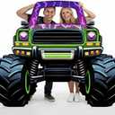 Capoda Monster Truck Cardboard Photo Prop 60x48 Inch Large Racing Car Photo Cutout Stand Up Backdrop with Face Hole Flame Off-Road Vehicle Prop for Birthday Party Decorations (Purple Truck)