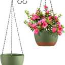 Set of 2 Hanging Planters for Indoor Outdoor Plants, 10 Inch Self-Watering Hanging Flower Pots with Drainage Hole & Removable Water-Storage Tray (Hooks)