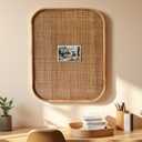 SOFE Woven Rattan Bulletin Board with Wood Frame, 20 26 Inches Decorative Pin Boards for Walls, Boho Message Boards, Home Kitchen Office Wall Organizer, Vertical or Horizontal, 26" x 20.1"